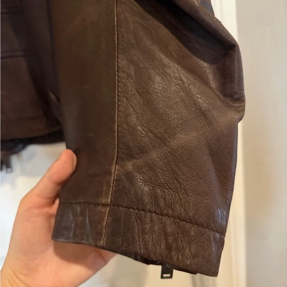 DKNY Dark Brown 100% Lamb Leather Biker Jacket